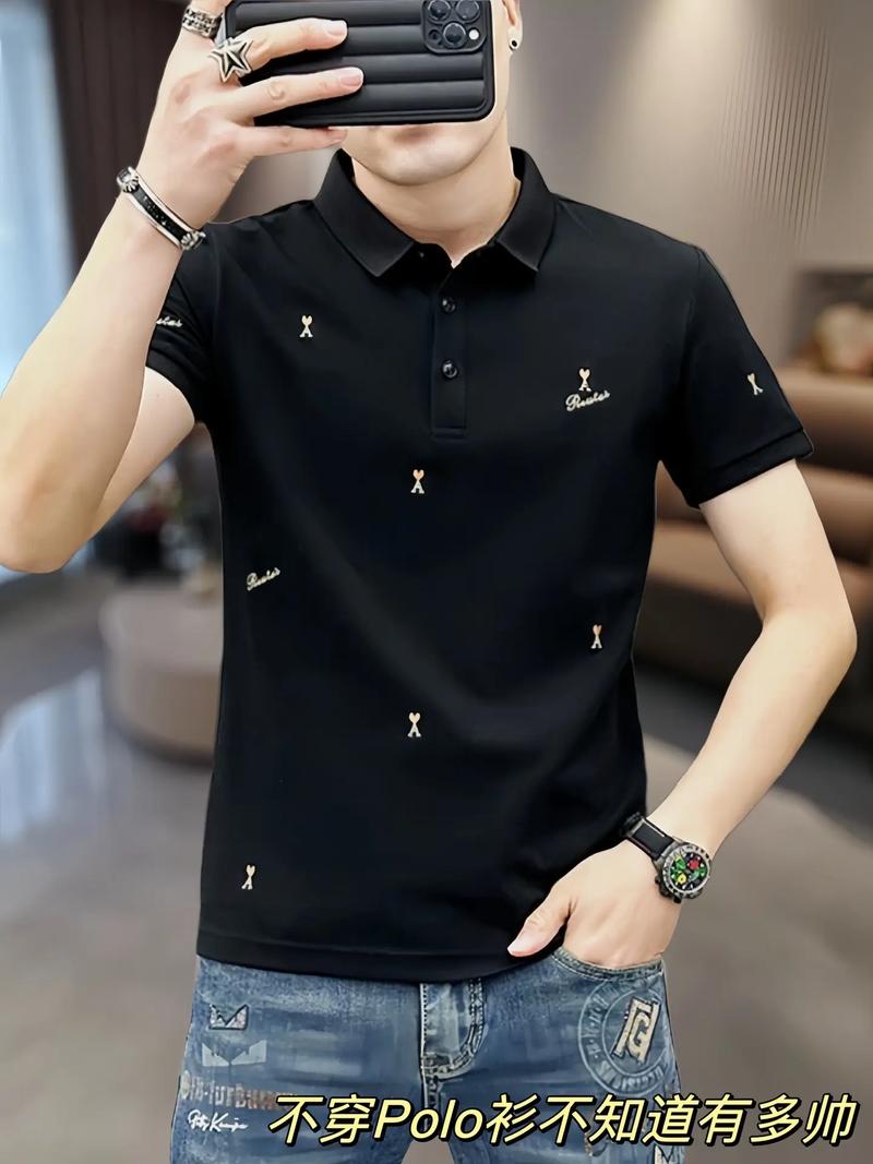 男神們的刺繡款Polo短袖 黑色翻領(lǐng)T恤，型男必備